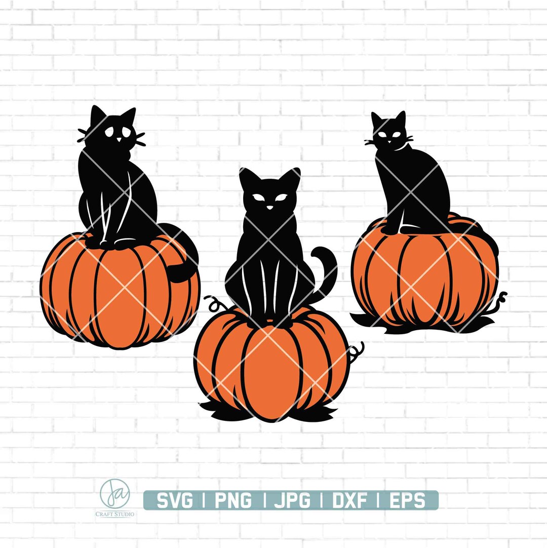 Black Cat Ghost Svg Png, Three Black Cat and Pumpkin Svg, Happy ...