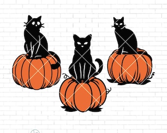 Black Cat Ghost Svg Png, Three Black Cat And Pumpkin Svg, Happy Halloween Design, Spooky Vibes Svg, Sublimation Designs