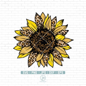 Puede incluir: Un girasol amarillo con un estampado de leopardo. El girasol est&aacute; en plena floraci&oacute;n con un gran centro y muchos p&eacute;talos.
