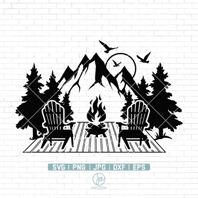 Lake Scene Chairs Dock Svg | Camping Svg | Adirondack Chairs Svg ...