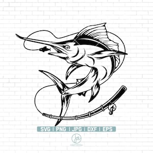 Marlin Fishing Svg | Fishing Svg | Marlin Fish Svg | Marlin Clipart | Marlin Cricut | Marlin Cut file | Fish Svg | Fish Hook Svg | Png Dxf