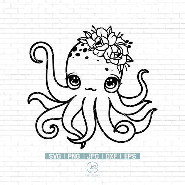 Floral Octopus Svg | Cute Octopus SVG | Baby Octopus Svg | Water Ocean Beach | sea animal | Octopus Svg Files for Cricut | Png Dxf Jpg Eps