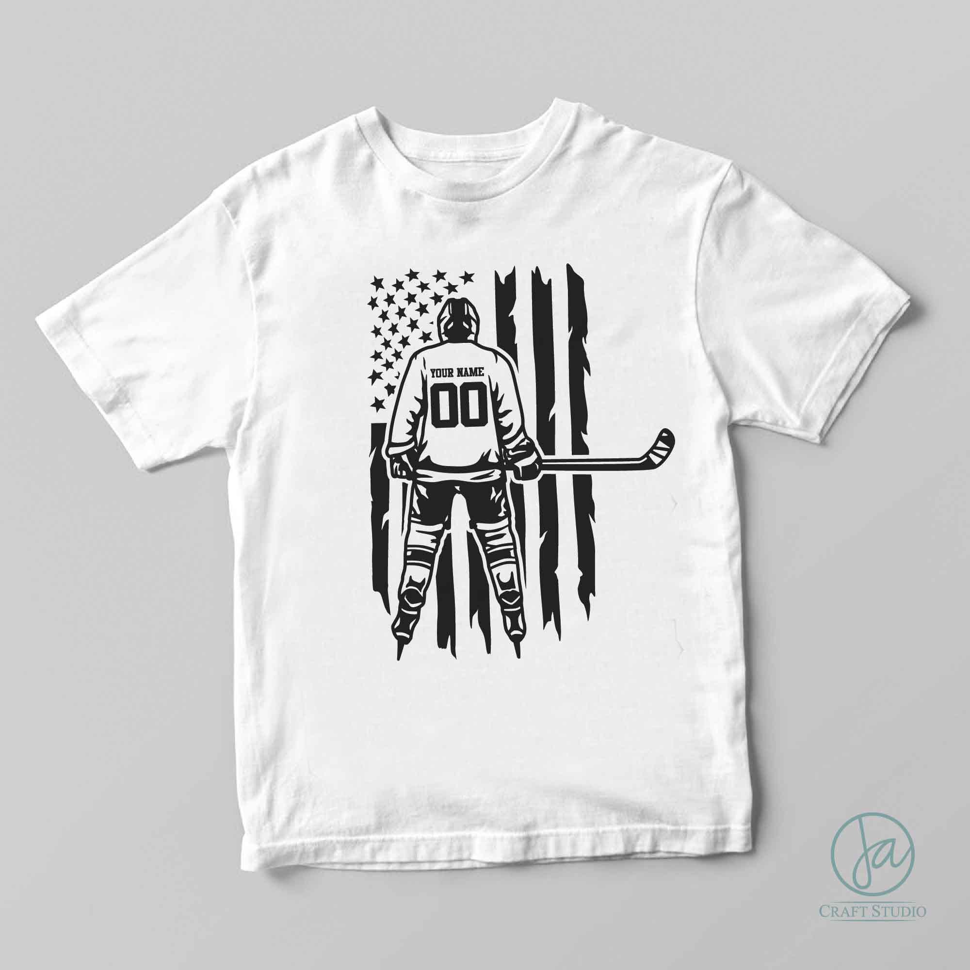 【HOCKEY】 DECAL TEE WHITE US Hockey Player Svg, Personalized Name Svg, Hockey Skate