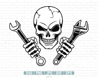 Skull Mechanic Svg | Mechanic Logo | Patriotic Skull Svg | Skull Mechanic Svg | Wrenches Svg | Skull Svg | Mechanic Skull Png | Cutting File