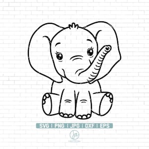 Baby Elephant SVG | Mignon Elephant Girl Svg | Elephant Svg | c’est une fille | | de contour d’éléphant Kawaii Animal Svg | Cricut | Png Dxf Jpg Eps