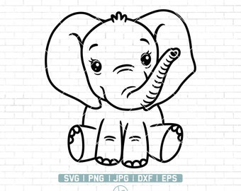 Baby Elephant SVG | Cute Elephant Girl Svg | Elephant Svg | it's a girl | Elephant Outline | Kawaii Animal Svg | Cricut | Png Dxf Jpg Eps