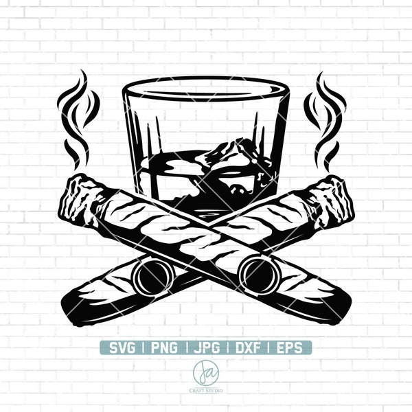 Whiskey and Cigar Svg | Cigar Clipart | Whiskey Clipart | Cigar Smoking | Tobacco Svg | Alcohol Whiskey Svg | Cigar Svg | Alcohol Svg | Png