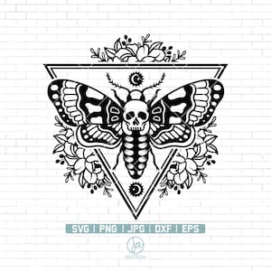Death Head Moth Geo floral SVG | Floral Moth svg | Flower Moth svg | moon phase mystical crescent witch gothic | Clipart Vector Png Dxf Eps