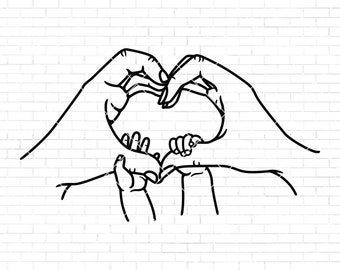 Familie handen hart Svg | Moeder vader kind handen lijntekeningen SVG | Familie handen hart lijntekeningen Svg | Valentijnsdag SVG | Moederdag-Svg | Png Dxf Eps