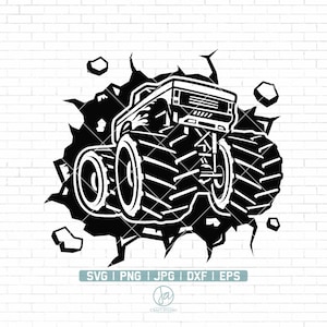 Monster Truck in de Muur Svg | Grote Vrachtwagen Svg | Truck Clipart | Vrachtwagen Svg | Monster Truck Driver svg | Extreme Truck svg | Png Dxf Jpg Eps