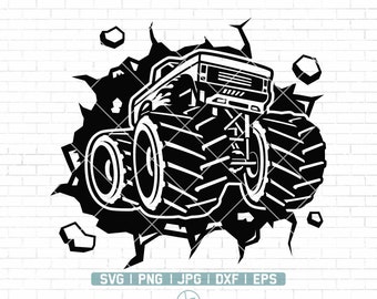 Monster Truck en la pared Svg / Big Truck Svg / Truck Clipart / Truck Svg / Monster Truck Driver svg / Extreme Truck svg / Png Dxf Jpg Eps