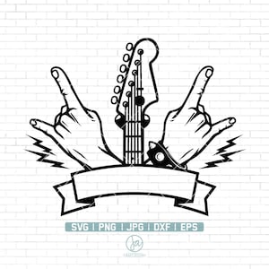 Rock And Roll Musik SVG | Gitarre SVG | Rock HandzeichenSvg | Rock N Roll SVG | Rocker Aufbügler | Heavy-Metal-Svg | Sofortiger Download, Png Dxf Eps