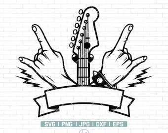 Rock And Roll Musik SVG | Gitarre SVG | Rock Handzeichen Svg | Rock N Roll SVG | Rocker Svg | Heavy Metal Svg | Sofort Download, Png Dxf Eps