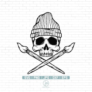 Skull Painter Svg | Skull Svg | Painter Svg | Painter Clipart | Painter Skull Svg | Painter Shirt Svg | Paint Brush Svg | Png Dxf Jpg Eps