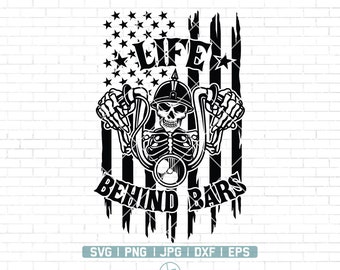US Skeleton Life Behind Bars Svg | Skeleton Drive Motorcycle Svg | US Biker SVG | Biker Shirt Svg | Biker Svg File for Cricut and Silhouette