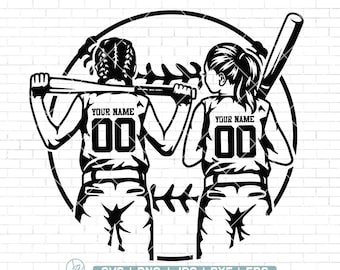 Nom personnalisé Svg, Svg de joueur de softball, Svg de l'équipe de softball, Svg de maman de softball, Clipart joueur de softball, Softball Cutfile, Baseball Svg