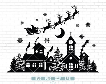 Scena invernale SVG PNG / Christmas Village Svg / Santa Claus svg / Christmas svg / Christmas scene svg / Christmas Santa svg / png Dxf jpg Eps