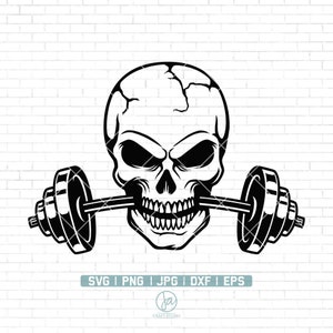 Schädel Barbier Svg | Skull Fitness Svg | Totenkopf Svg | Barbell Gym Svg | Skeleton Gym Svg | Lustiges Gym Svg | Clipart | Vektor | Png Dxf Eps