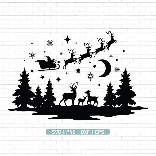 Escena de invierno Archivo Svg / Escena de Navidad Svg / Santa Claus Svg / Reno Svg / Navidad Santa Svg / Navidad Svg Archivos de corte para Cricut
