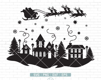 Christmas Village Svg File / Christmas Scene Svg / Christmas Svg / Christmas Santa Svg / Christmas Svg File for Cricut and Silhouette