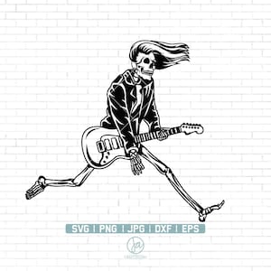 Guitarist Skeleton SVG | Punk Rock SVG | Guitar SVG | Death Heavy Metal Rocker Play | Cricut & Silhouette | Sublimation Designs | Png Dxf
