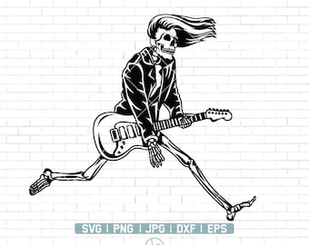 Guitarist Skeleton SVG | Punk Rock SVG | Guitar SVG | Death Heavy Metal Rocker Play | Cricut & Silhouette | Sublimation Designs | Png Dxf