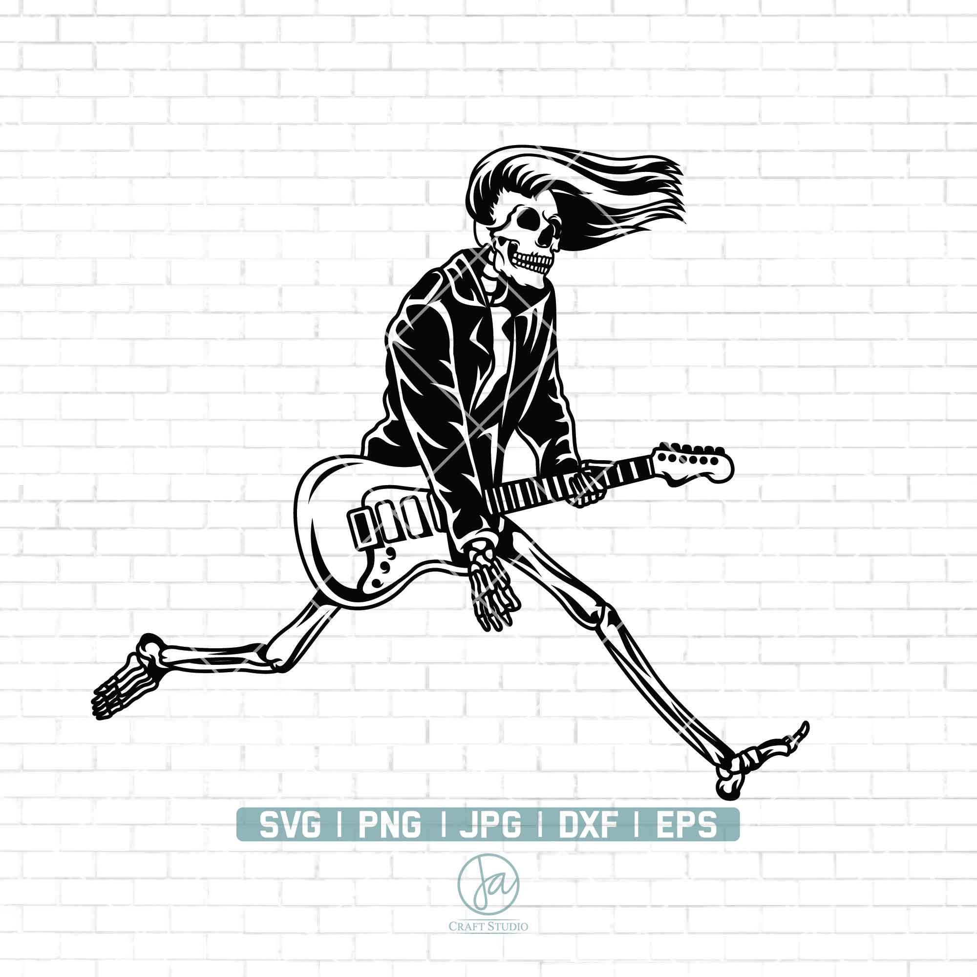 Punk Rocker Skeleton Vector Guitarist Skeleton SVG | Punk Rock SVG | Guitar SVG | Death Heavy Metal ...