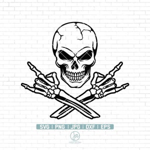 Rock And Roll Music SVG | Skull Rock n Roll Svg | Rock hand sign Svg | Rocker Svg | Heavy Metal Svg | Skull Svg Files for Cricut | Png Dxf
