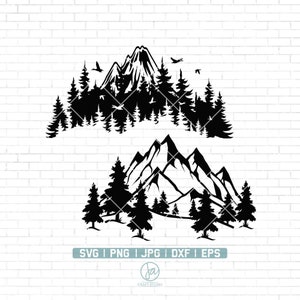 Mountain and Trees Svg | Mountain Svg | Trees Svg | Travel svg | Landscape svg | Forest Svg File for Cricut | Travel Outdoor Svg | Png Dxf