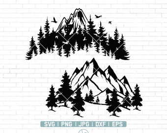 Mountain and Trees Svg | Mountain Svg | Trees Svg | Travel svg | Landscape svg | Forest Svg File for Cricut | Travel Outdoor Svg | Png Dxf