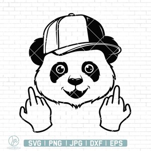 Panda dedo medio svg / lindo panda svg / gangster panda svg / cool hip hop panda svg / lindo hip-hop svg para cricut / panda png / png dxf