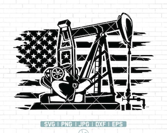 Us Oil Rig Svg | Forage pétrolier svg | Huile Derrick Svg | Champ pétrolifère svg | Pompe à huile Svg | Oil Rig Svg Cut Files pour Cricut | Png Dxf Jpg Eps