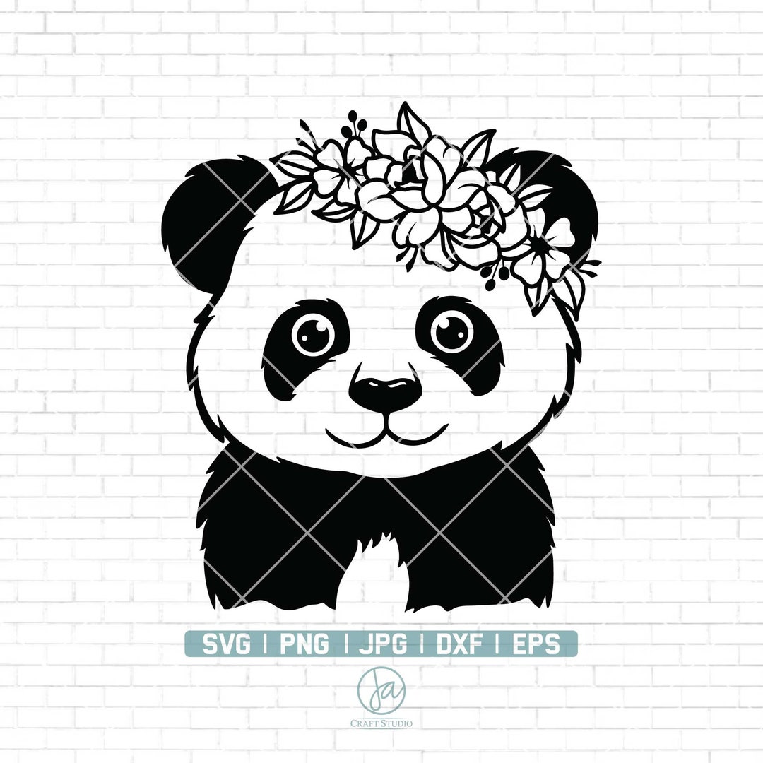 Floral Panda Svg | Panda Svg | Cute Animal Svg | Cute Baby Panda Svg ...