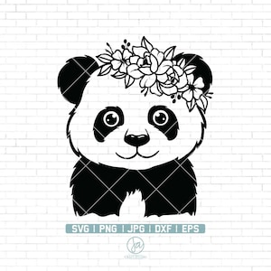 Floral Panda Svg | Panda Svg | Cute Animal Svg | Cute Baby Panda Svg | Baby Panda Png | Animal Svg | Panda with flower on head Svg | Png Dxf