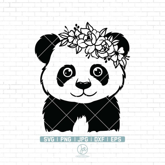 Floral Panda Svg | Panda Svg | Cute Animal Svg | Cute Baby Panda Svg | Baby Panda Png | Animal Svg | Panda with flower on head Svg | Png Dxf