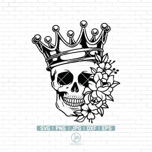 Floral Skull with Crown Svg | Crown Skull Flowers Svg | Skull Svg | Queen King Skull Svg | Halloween | Svg File for Cricut and Silhouette