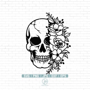 Skull Svg | Floral Skull Svg | Flower Skull Svg | Sugar Skull Svg | Gothic Skeleton | Skull Cut File | Cricut & Silhouette | Png Dxf Jpg Eps