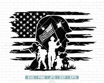 US Soldier Svg File | US Soldier Scene Svg | Military svg | Veteran Soldier svg | US flag svg | Soldier Cut File | Military png |Png Dxf Eps
