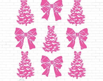 Coquette Christmas Tree SVG PNG, Pink Bows Svg, Retro Christmas Preppy Svg, Pink Christmas Svg, design for kids Girly Xmas Svg, Png Dxf Eps
