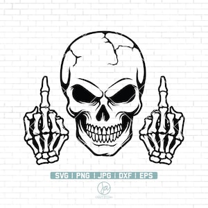 Skull Middle Finger Svg | Skull SVG | skeleton SVG | Skull Clipart | Skull Cut Files For Silhouette | Files for Cricut | Png Dxf Jpg Eps