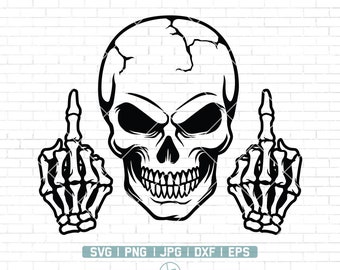 Skull Middle Finger Svg | Skull SVG | skeleton SVG | Skull Clipart | Skull Cut Files For Silhouette | Files for Cricut | Png Dxf Jpg Eps