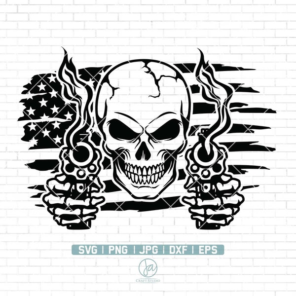 US Skull with Guns Svg | Skull SVG | Skull Clipart | skeleton SVG | Skull Cut Files For Silhouette | Files for Cricut | Png Dxf Jpg Eps