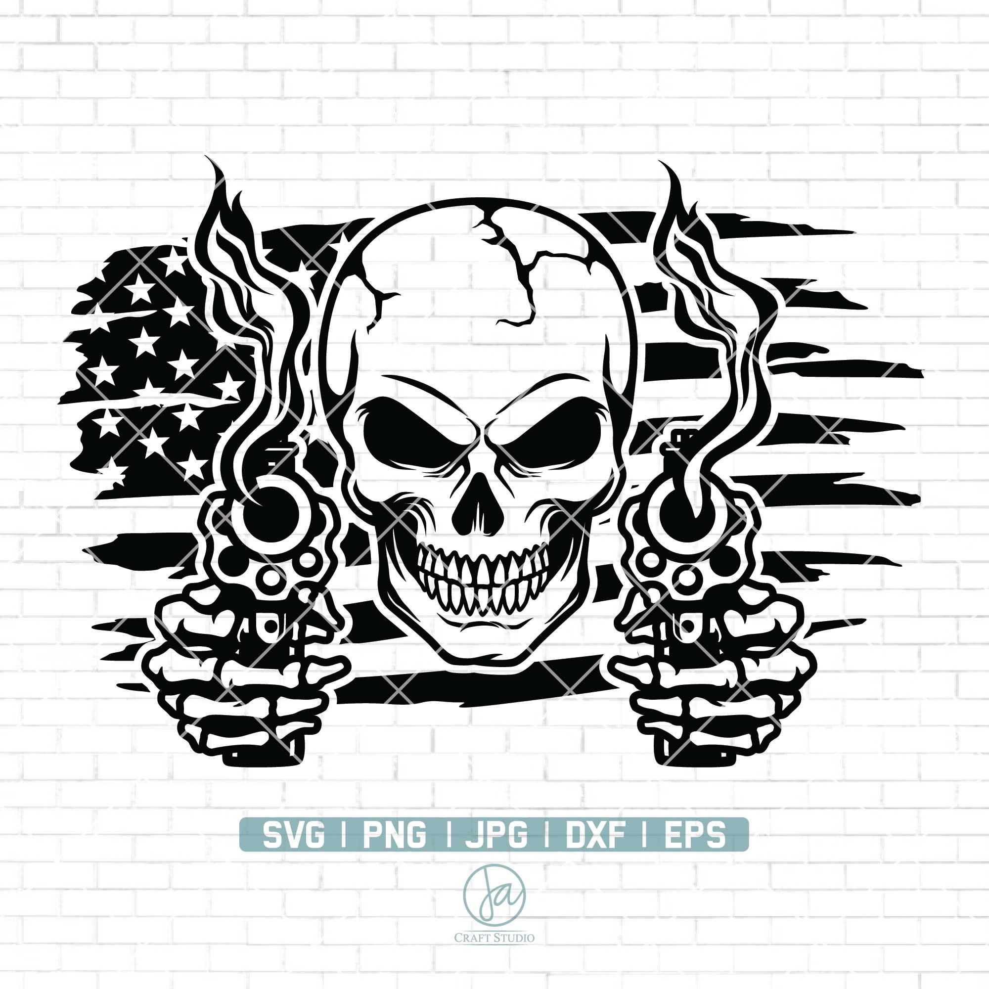 USA Skull Flag Tattered, American Flag Skull Svg, Skull Flag
