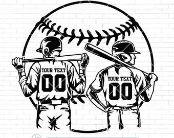 Two Baseball Player Svg | Personalized Name Svg | Baseball Player Png | Baseball Shirt | Baseball Clipart | Sublimation Designs | Png Dxf