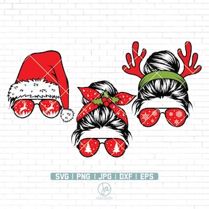 Weihnachten Messy Bun Svg | Mom Life Svg | Messy Bun Haarsvg | Lustiges Weihnachts svg Design für Shirt | Momlife Svg Dateien für Cricut | Png Dxf