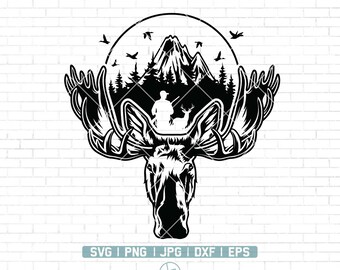 Moose Svg | Moose Outdoor svg | Outdoor Scene svg | Forest Scene svg | Moose Clipart | Moose Png | Wild animal svg | Hunting svg | Png Dxf