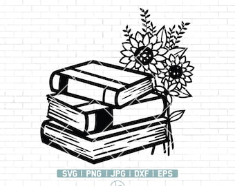 Book with wildflowers SVG | Floral Book SVG | Book with Flowers Svg | Book Svg | Reading Svg | Flowers | Flowers with Book Svg | Png Dxf Jpg
