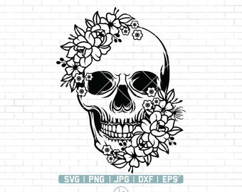 Teschio Svg / Teschio floreale Svg / Teschio di fiori Svg / Clip Art teschio di fiori / Teschio di zucchero Svg / Vettore teschio / Corona di fiori teschio / File di taglio del cranio