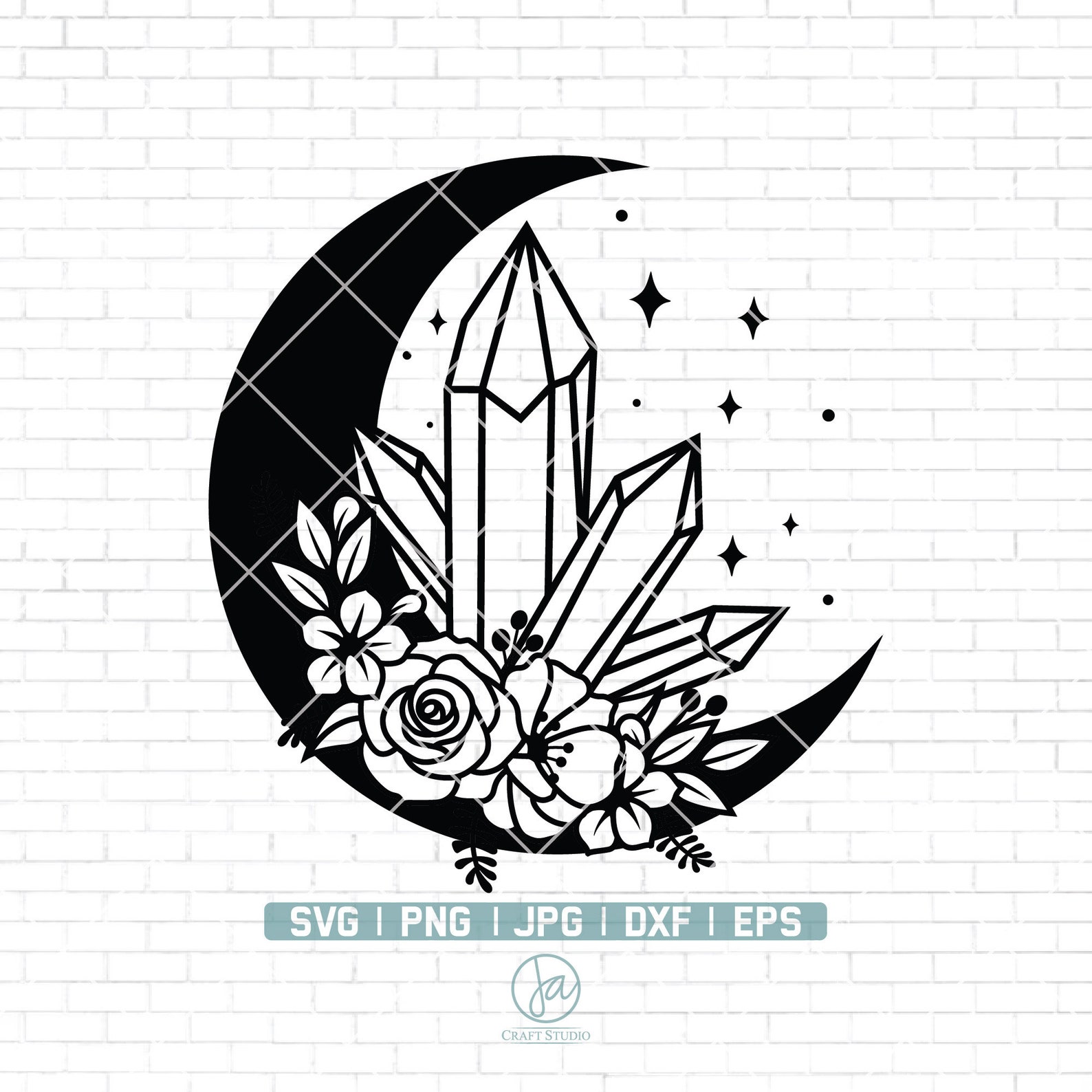 Crystal Moon Flowers SVG Magic Crystals SVG Files Crystal Etsy