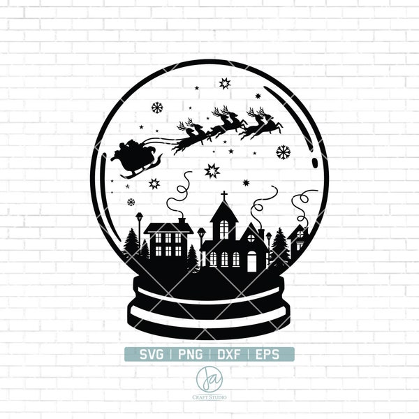 Snow Globe Svg File | Christmas Scene Svg | Christmas Svg | Christmas Village Svg | Santas Sleigh | Cricut file | Silhouette | Png Dxf